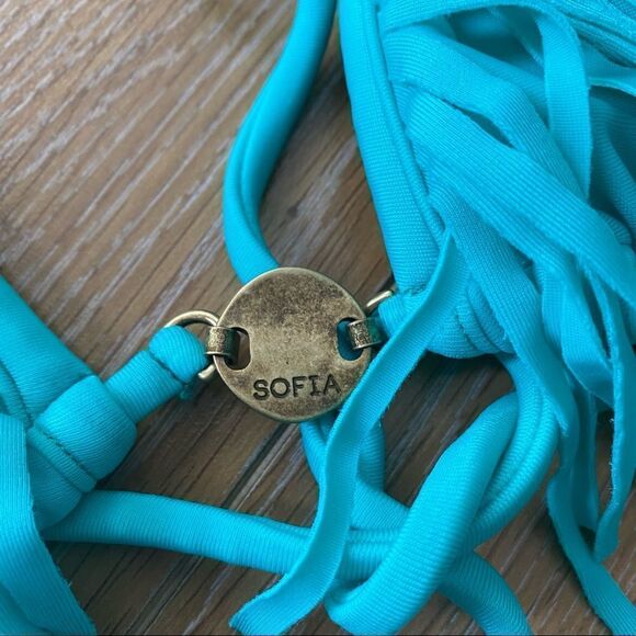 SOFIA By Vix-Teal Fringe Top and Side Tie Bottoms Bikini (Size:Small) - Picture 12 of 15